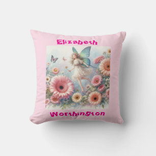 Coussin Typographie de princesse fée florale à l'aquarelle