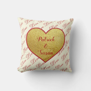 Coussin Typographie du Coeur Rouge Or Jour des Valentines