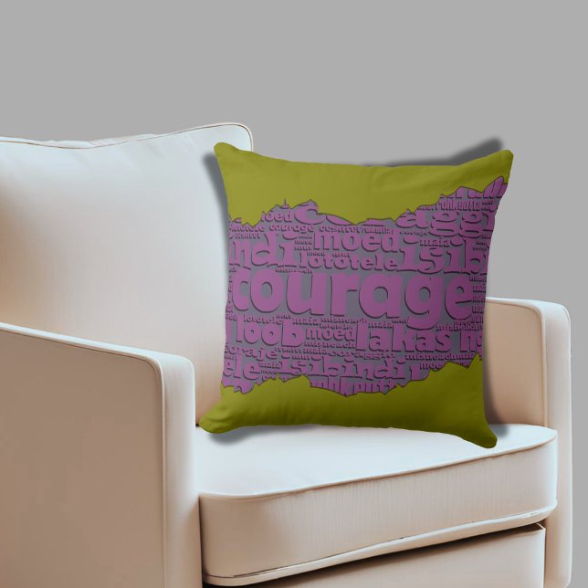 Coussin Typographie du Courage contemporain Olive Green Pu (Contemporary Courage Typography Olive Green Purple Throw Pillow)