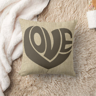 Coussin Typographie du texte du coeur de l'amour rétro
