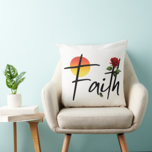 Coussin Typographie Faith Black avec rose