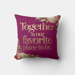 Coussin Typographie Florale Or Élégant