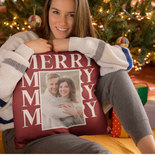 Coussin Typographie joyeuse en blanc et rouge Photo