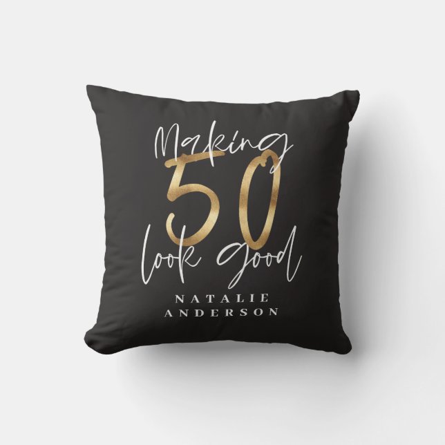 Coussin typographie moderne or noir 50e anniversaire (Recto)