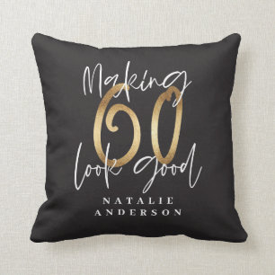 Coussin typographie moderne or noir 60e anniversaire