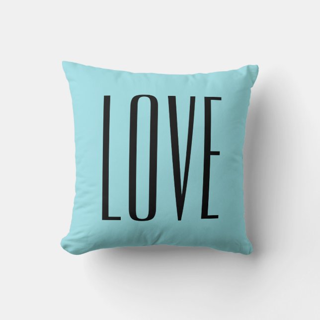 Coussin Typographie moderne Turquoise Blue Love (Recto)