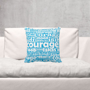 Coussin Typographie Motivationnelle Bleu & Blanc Courage M