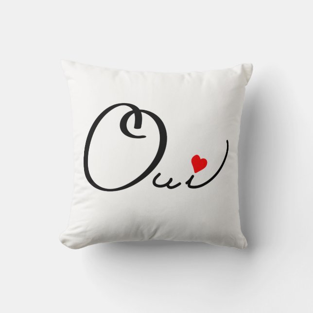 Coussin Typographie rouge blanche de coeur de manuscrit (Recto)
