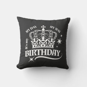 Coussin Typographie Vintage Couronne d'anniversaire Noir B