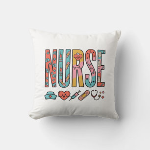 Coussin Typographie vintage d'infirmière icône médicale de