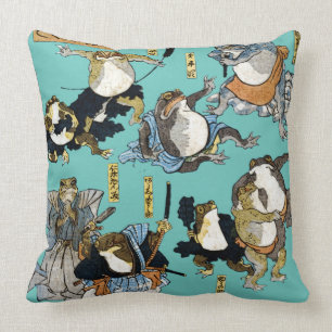 Coussin Ukiyo-e print - Frogs comme acteurs japonais Kabuk