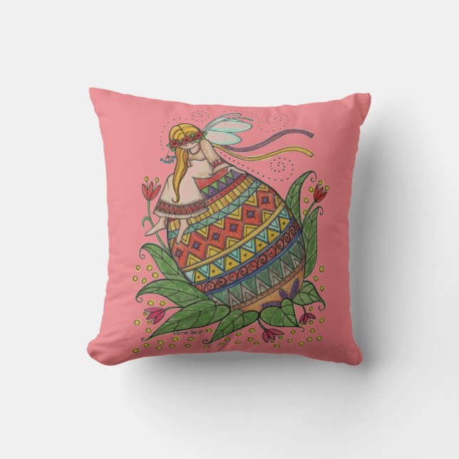 Coussin ukrainien Oeuf de Pâques Angel Pysanka Folk Art (Recto)
