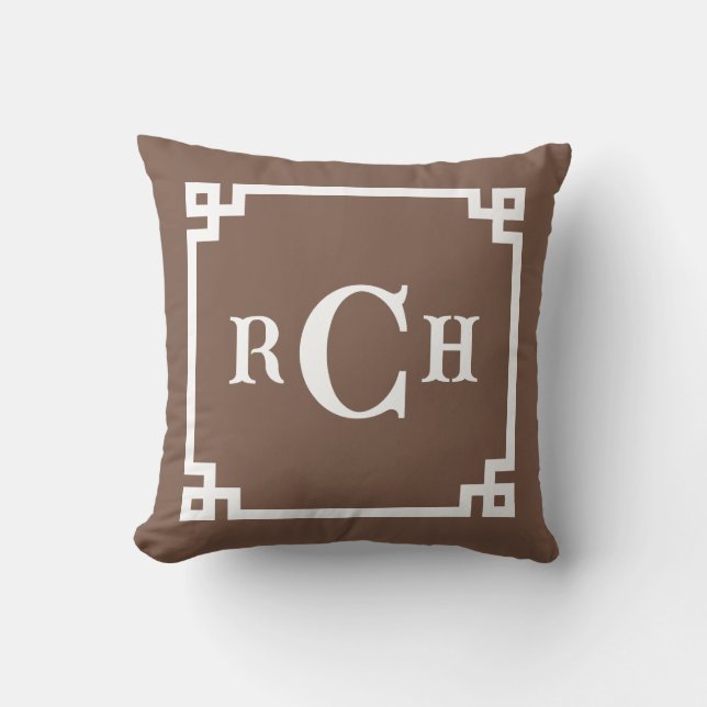 Coussin Umber Brown inverse Chinoiserie grecque clé Monogr (Recto)