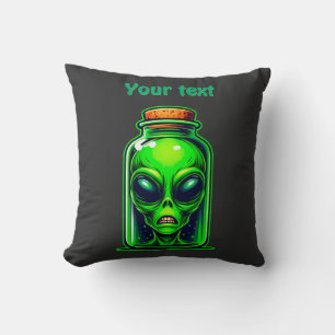 Coussin Un Alien vert dans une bouteille de Neon Illustrat