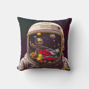 Coussin Un astronaute coloré dans l'espace avec des fleurs