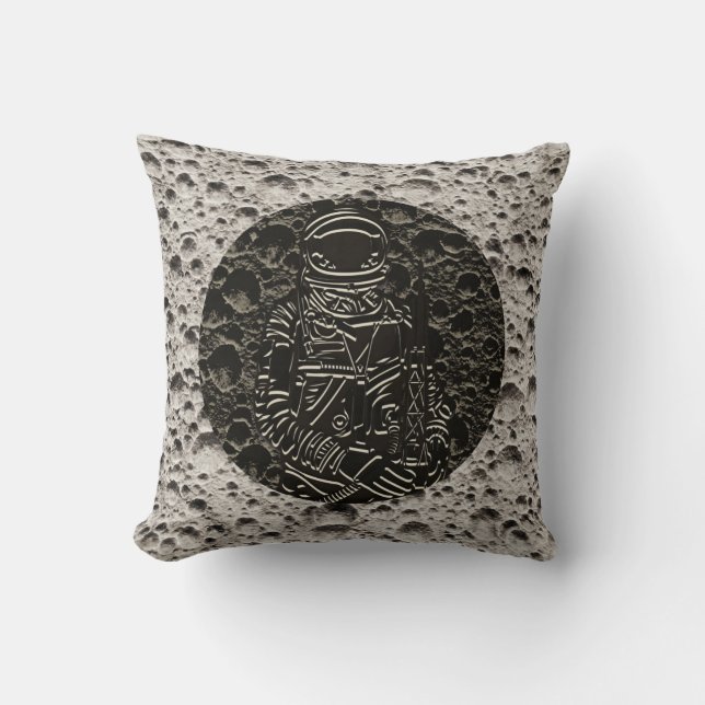 Coussin Un astronaute sur l'espace lune Noir & Grey (Recto)
