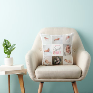 Coussin un beigne rose sucré 1er anniversaire multi photo
