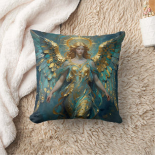 Coussin Un bel ange en or et turquoise