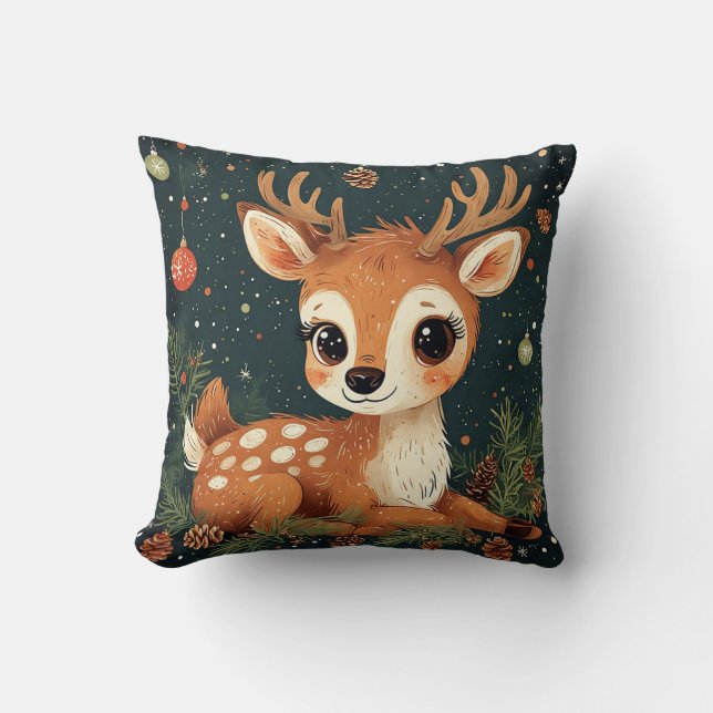 Coussin Un cerf caricaturé mignon dans une couronne de fêt (Recto)