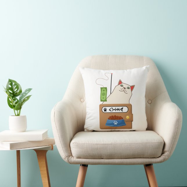 Coussin Un chat pêche de l'argent du portefeuille (Chaise)