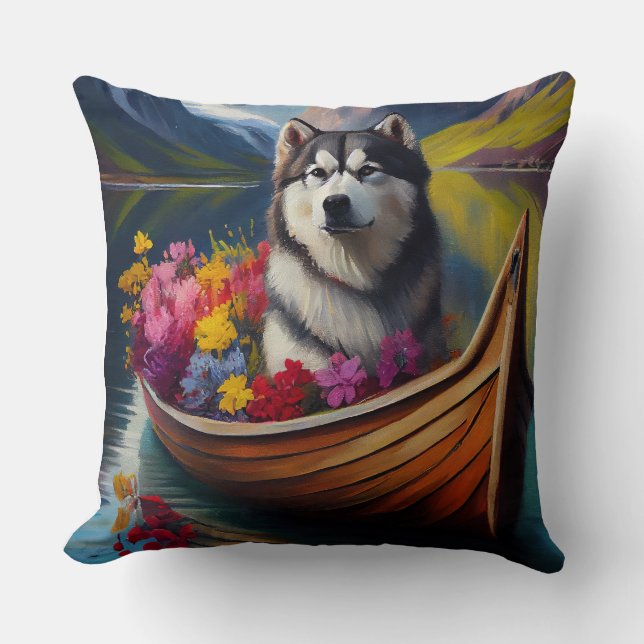 Coussin Un chien malamué de l'Alaska à la pagaie : une ave (Recto)
