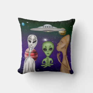 Coussin Un dessin Alien Anunnaki gris et petit vert