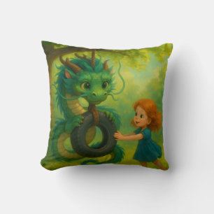 Coussin Un Dragon Bébé Asiatique Vert avec Imaginaire des