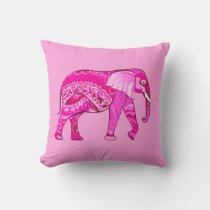 Coussin Un éléphant indien dans un style arabesque rose Fu