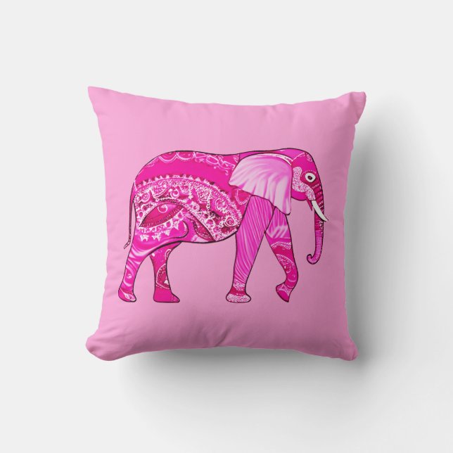 Coussin Un éléphant indien dans un style arabesque rose Fu (Recto)