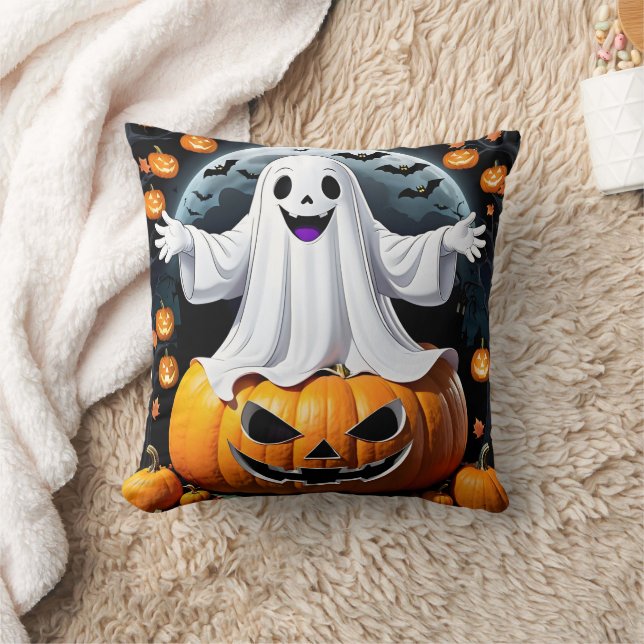 Coussin Un fantôme joyeux parmi les citrouilles la nuit d' (Couverture)