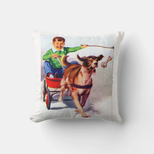 Coussin Un garçon et son chariot à chien