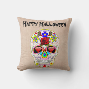 Coussin Un Halloween joyeux Halloween Floral Crâne à sucre