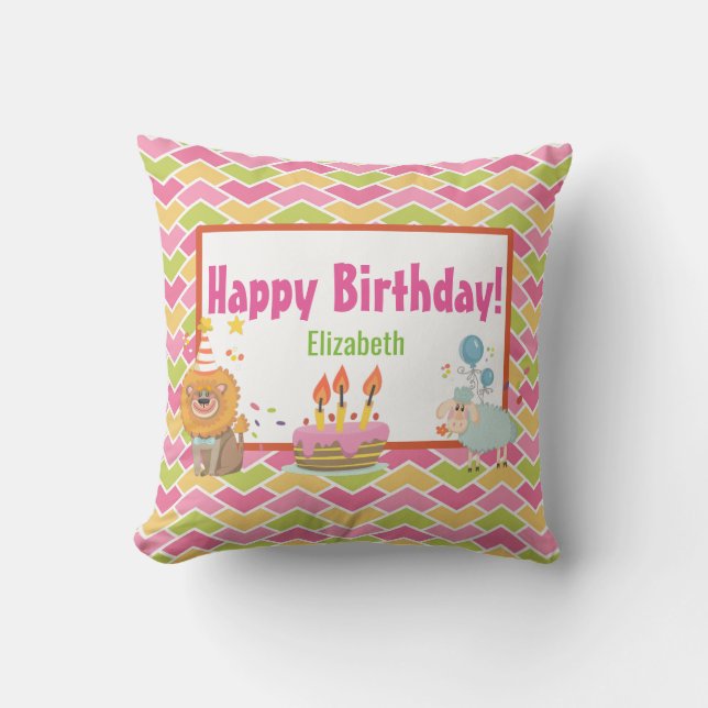 Coussin Un joli anniversaire personnalisé pour le lion et  (Recto)