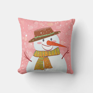 Coussin Un joli bonhomme de neige en dessin dans une chute