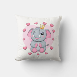 Coussin Un joli éléphant de dessin animé avec une couronne