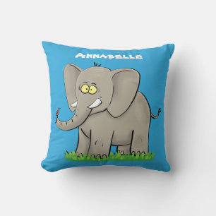 Coussin Un joli éléphant drôle avec un oiseau sur le tronc