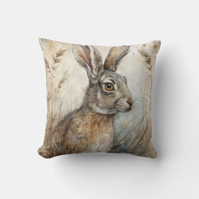 Coussin Un joli lièvre en forêt (Recto)