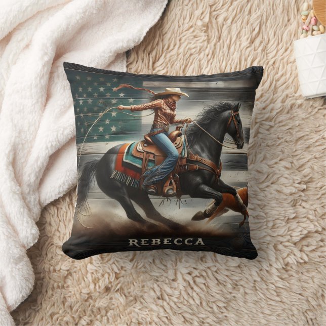 Coussin Un joueur de rodéo au coucher du soleil (Couverture)