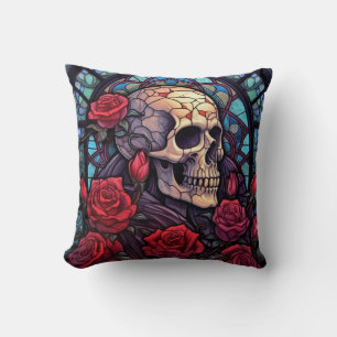 Coussin Un magnifique crâne et des roses rouges
