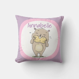 Coussin Un mignon hamster marron mangeant un dessin animé