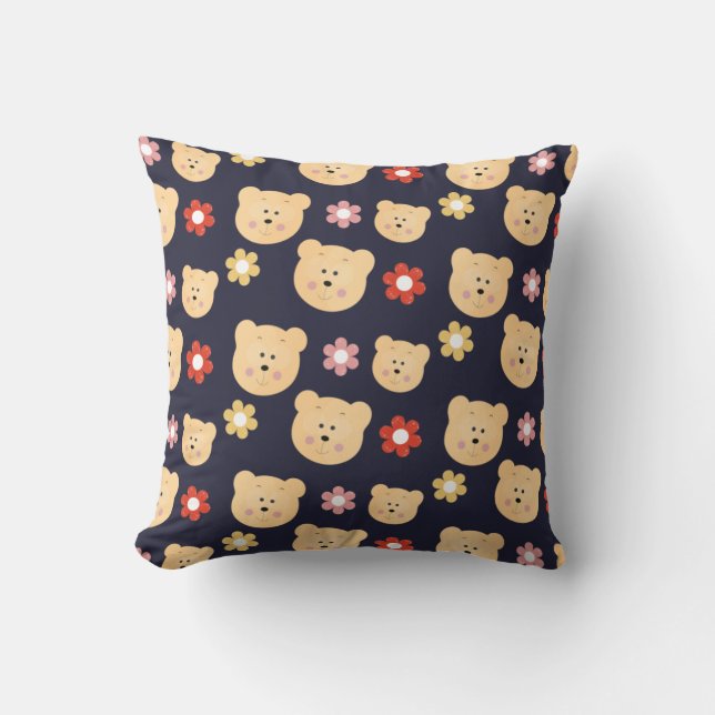 Coussin Un motif sympa avec des ours et des fleurs mignons (Recto)