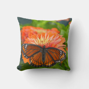 Coussin Un papillon Viceroy sur Orange Zinnias