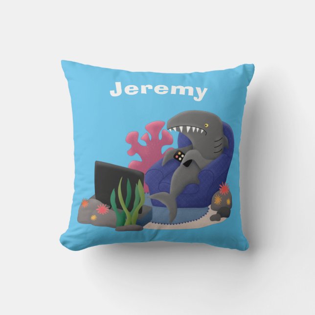 Coussin Un requin drôle en regardant la bande dessinée de  (Recto)