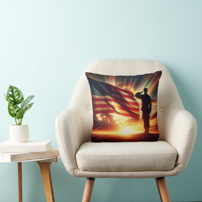 Coussin Un Soldat Américain Salue Le Drapeau (Chaise)