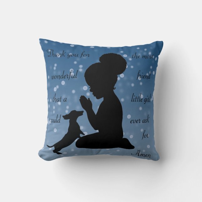 Coussin Une Américaine Africaine Priant Avec Dachshund (Recto)