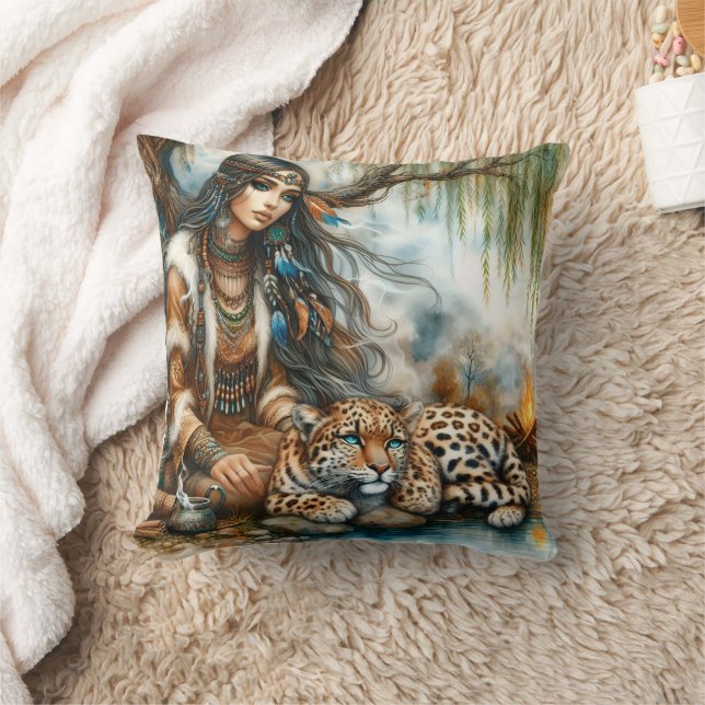 Coussin Une Américaine D'Origine Assis Sur La Rivière Avec (Couverture)
