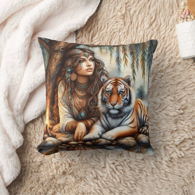 Coussin Une Américaine D'Origine Se Détendre Avec Du Tigre (Couverture)