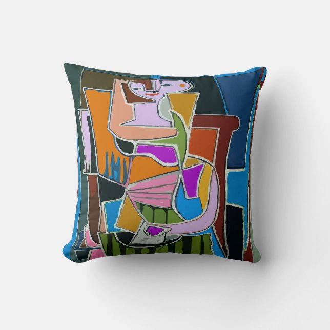 Coussin Une femme envoie un SMS Abstrait (Recto)