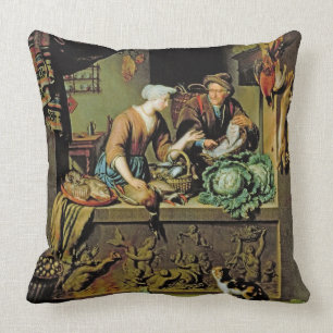 Coussin Une femme et un marchand ambulant de poissons,