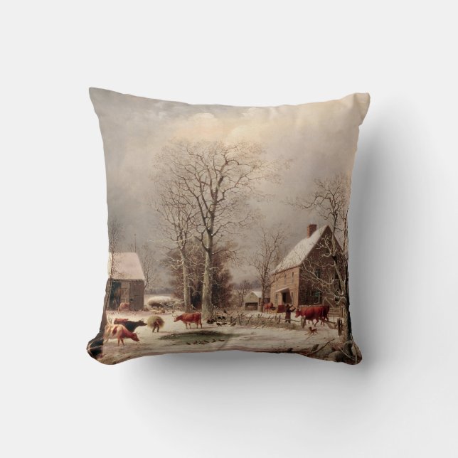 Coussin Une ferme en hiver Peinture de George Durrie (Recto)